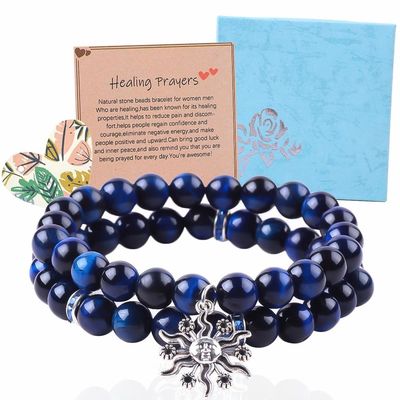 Elastyczny Okrągły Ciemno Błękitny 8mm Tiger Eye Kamień Szlachetny Bracelet Uzdrawianie Energii Czar Biżuteria