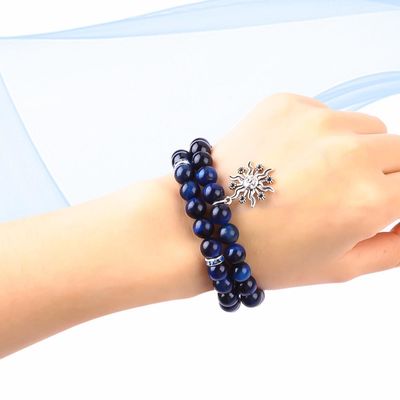 Elastyczny Okrągły Ciemno Błękitny 8mm Tiger Eye Kamień Szlachetny Bracelet Uzdrawianie Energii Czar Biżuteria