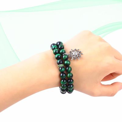 Ręcznie wykonana Okrągła Zielona10mm Tiger Eye Bead Bracelet Crystal Healing