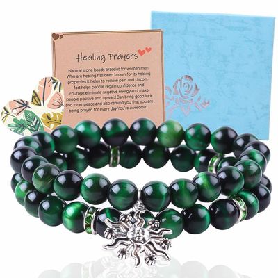 Ręcznie wykonana Okrągła Zielona10mm Tiger Eye Bead Bracelet Crystal Healing