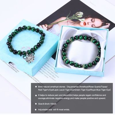 Ręcznie wykonana Okrągła Zielona10mm Tiger Eye Bead Bracelet Crystal Healing