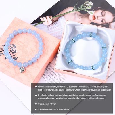8mm Ametyst Niebieski Akwamarin Szlachetne Kamienie Bracelety Kryształowe Uzdrawianie
