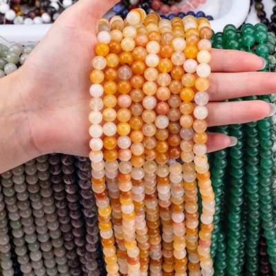Ciemnożółty Jade Okrągła koralika naturalny kryształ kamienie szlachetne Różne rozmiary koralików Luźne pręty koralików do robienia biżuterii DIY