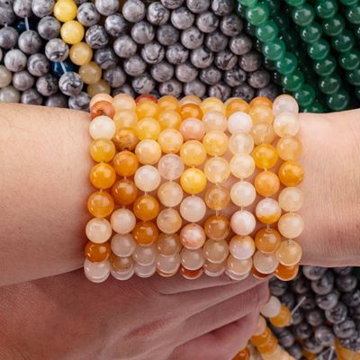 Ciemnożółty Jade Okrągła koralika naturalny kryształ kamienie szlachetne Różne rozmiary koralików Luźne pręty koralików do robienia biżuterii DIY