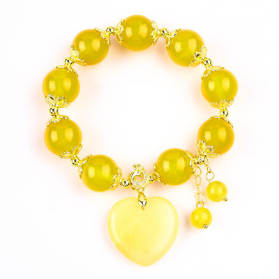 14MM Natural Energy Żółty Chalcedon Z Żółtym Jadem Rzeźbienie Serca Lucky Crystal Bead Bracelet