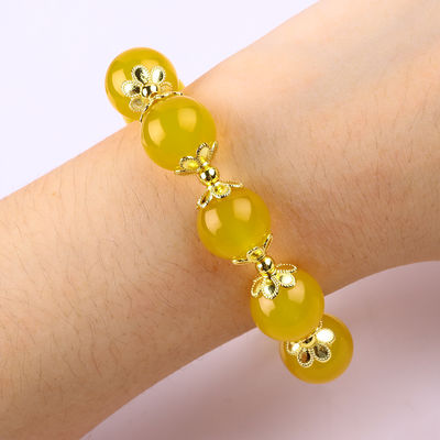 14MM Natural Energy Żółty Chalcedon Z Żółtym Jadem Rzeźbienie Serca Lucky Crystal Bead Bracelet