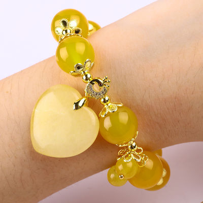 14MM Natural Energy Żółty Chalcedon Z Żółtym Jadem Rzeźbienie Serca Lucky Crystal Bead Bracelet