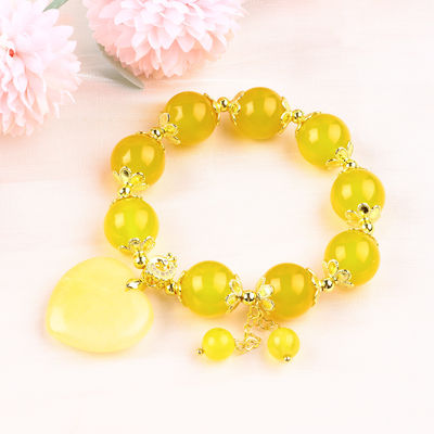 14MM Natural Energy Żółty Chalcedon Z Żółtym Jadem Rzeźbienie Serca Lucky Crystal Bead Bracelet