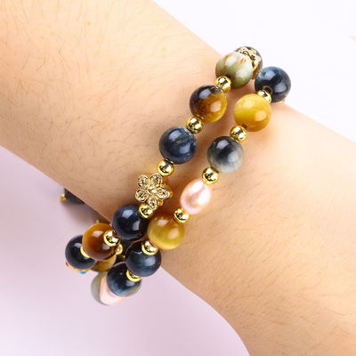 Unikalny 8mm z Dream Tiger Eye SunFlower Spinner Charm Blessing Crystal Dwuwarstwowa bransoletka