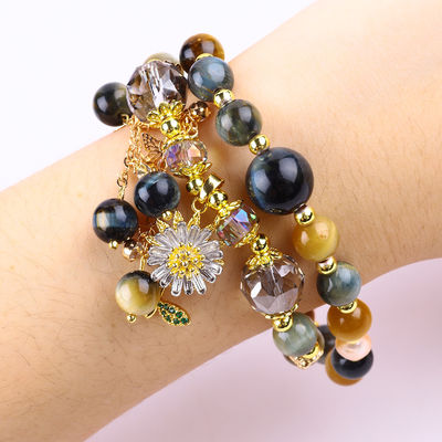Unikalny 8mm z Dream Tiger Eye SunFlower Spinner Charm Blessing Crystal Dwuwarstwowa bransoletka