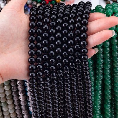 Naturalny kryształowy czarny obsydian 8 mm okrągły luźny koralik z kamienia szlachetnego do robienia biżuterii