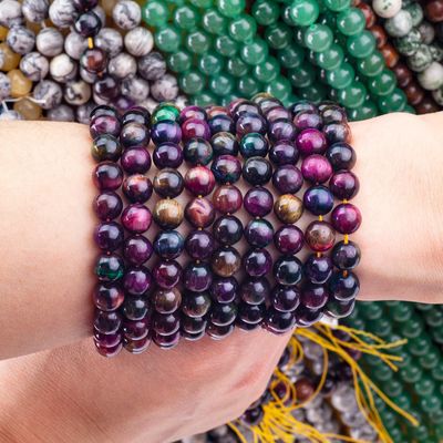 Naturalny kryształ kamienia szlachetnego Tygrystka Rainbow Eye Luźne struny korali Semi-drogocennego kamienia do robienia biżuterii DIY