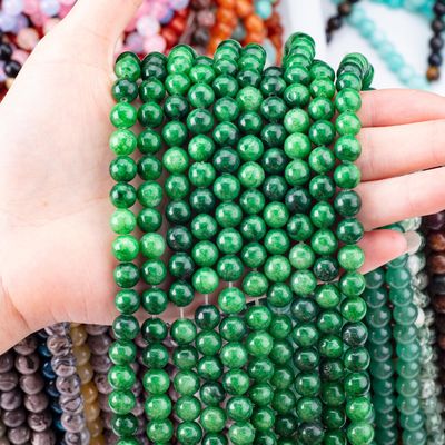 Naturalny kryształ ciemnozielony jadeyt 8mm okrągłe luźne korale korale kamienne do robienia biżuterii