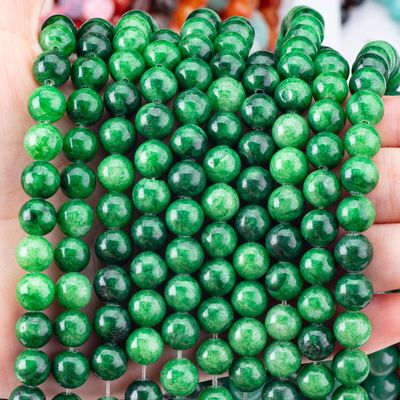 Naturalny kryształ ciemnozielony jadeyt 8mm okrągłe luźne korale korale kamienne do robienia biżuterii