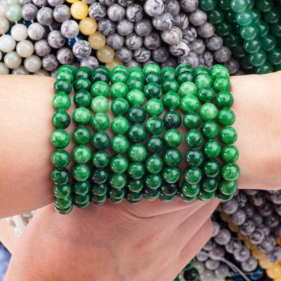 Naturalny kryształ ciemnozielony jadeyt 8mm okrągłe luźne korale korale kamienne do robienia biżuterii