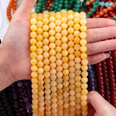 Creme Yellow Jade Natural Crystal Gemstone Loose Bead Strands Semi Precious Stone for DIY Jewelry Making