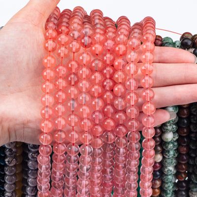 Rose Cherry Quartz Loose Bead Strands Semi Precious Stone Watermelon Red Quartz For DIY Jewelry Making