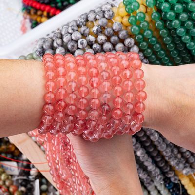 Rose Cherry Quartz Loose Bead Strands Semi Precious Stone Watermelon Red Quartz For DIY Jewelry Making