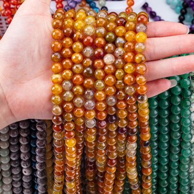 Duchowy Naturalny Ciemniejszy Żółty Dragon Agate 8MM Okrągła Luźna koralika Do Ręcznie Robionych biżuterii I Keychain