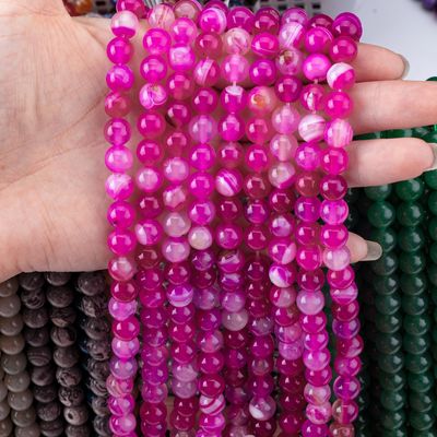 Naturalny Fuchsia Striped Agate Loose Bead Strands do robienia biżuterii