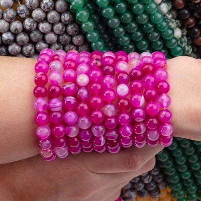 Naturalny Fuchsia Striped Agate Loose Bead Strands do robienia biżuterii
