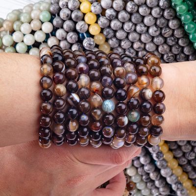 Kawy Stripped Agate Loose Bead Strands Semi Precious Stone do robienia biżuterii DIY