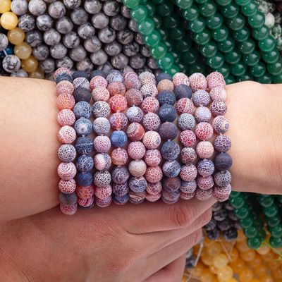 Dream Weathered Agate Loose Bead Strands Semi Precious Stone Matt Frosted Cracked Agate do robienia biżuterii DIY