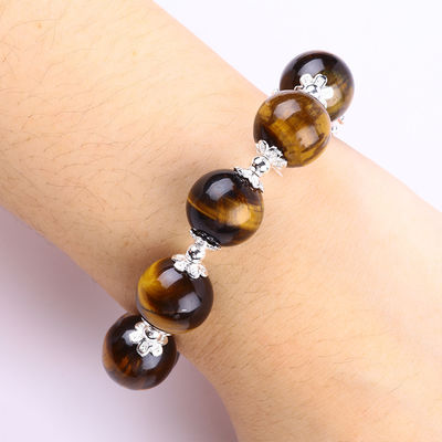 Naturalny 14mm Piękny Tiger Eye And Flower Świeżowodna Perła Z Dangle Chain Bead Bracelet
