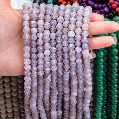 Szary Agat Odrzucony Węzły Wierzchłe Struny Semi Drogocennego Kamienia Matt Frosted Cracked Agate do robienia biżuterii DIY
