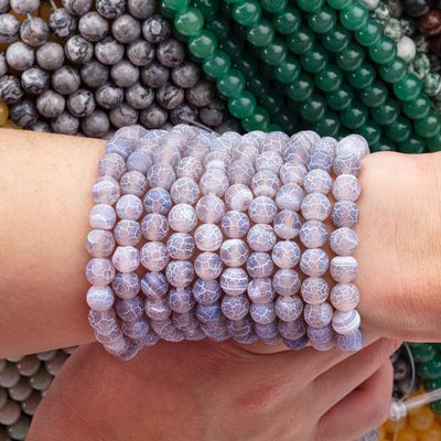 Szary Agat Odrzucony Węzły Wierzchłe Struny Semi Drogocennego Kamienia Matt Frosted Cracked Agate do robienia biżuterii DIY
