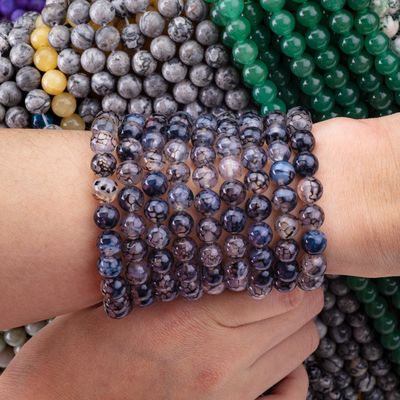 Czarny smok żyły Agat Luźne struny korali Semi-drogocennego kamienia do robienia biżuterii DIY