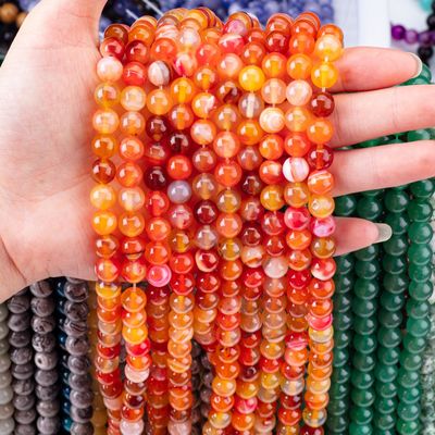 Pomarańczowe paski agatowe, wiązki wiązki półdrogocenne do robienia biżuterii