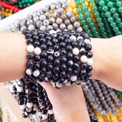 8mm Czarny Zebra Jasper Szlachetne koraliki Kryształowe koraliki do robienia biżuterii