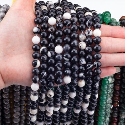 8mm Czarny Zebra Jasper Szlachetne koraliki Kryształowe koraliki do robienia biżuterii