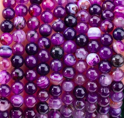 Purpurowy Agat Stripped Healing 8mm Okrągłe Kamienie Szlachetne