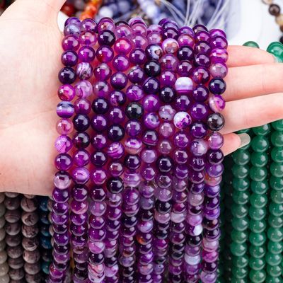 Purpurowy Agat Stripped Healing 8mm Okrągłe Kamienie Szlachetne