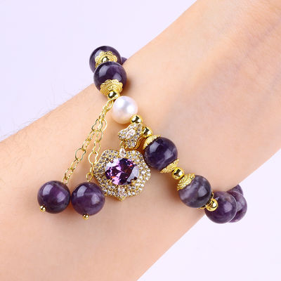 10mm Bead Dream Amethyst Stone Stretch Bracelets Z Purple Bling Bling Charm