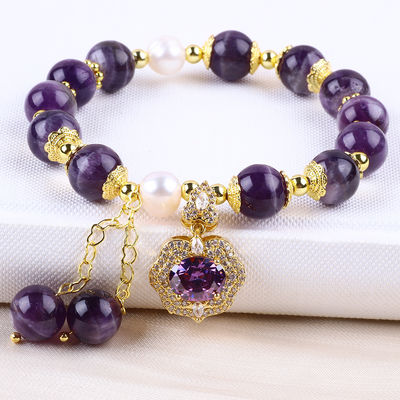 10mm Bead Dream Amethyst Stone Stretch Bracelets Z Purple Bling Bling Charm