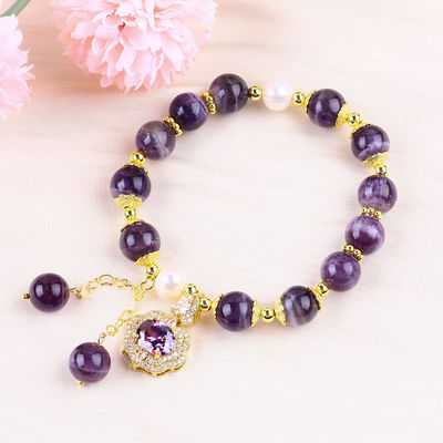 10mm Bead Dream Amethyst Stone Stretch Bracelets Z Purple Bling Bling Charm