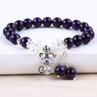 Purpurowe Tiger Eye Półszlachetne kamienie bransoletki 8mm korale ręcznie wykonane kamienie szlachetne bransoletki