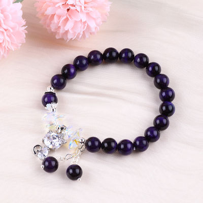 Purpurowe Tiger Eye Półszlachetne kamienie bransoletki 8mm korale ręcznie wykonane kamienie szlachetne bransoletki