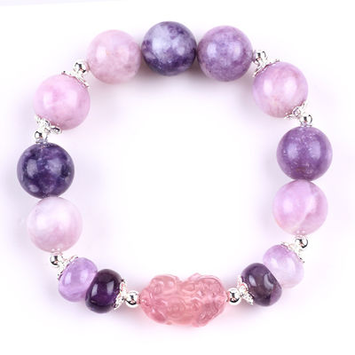 14mm fioletowa bransoletka Mica Fluoryt Pixiu Stretch Bead Bracelet przynosi szczęście