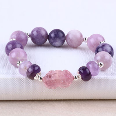 14mm fioletowa bransoletka Mica Fluoryt Pixiu Stretch Bead Bracelet przynosi szczęście