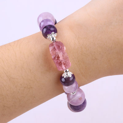 14mm fioletowa bransoletka Mica Fluoryt Pixiu Stretch Bead Bracelet przynosi szczęście