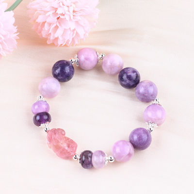 14mm fioletowa bransoletka Mica Fluoryt Pixiu Stretch Bead Bracelet przynosi szczęście