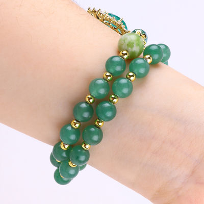 Owalny Zielony Aventurine Stone Bead Bracelet Podwójna Warstwa