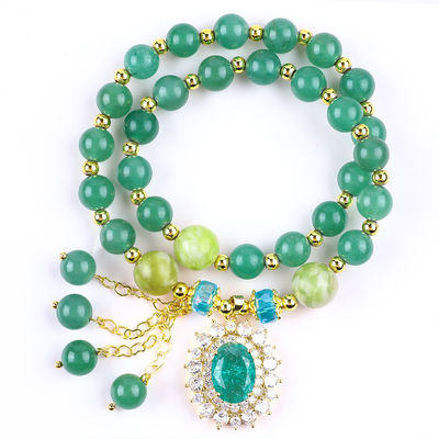 Owalny Zielony Aventurine Stone Bead Bracelet Podwójna Warstwa