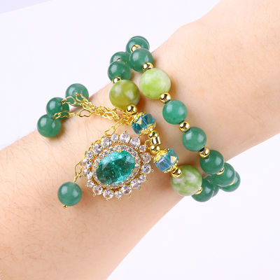 Owalny Zielony Aventurine Stone Bead Bracelet Podwójna Warstwa