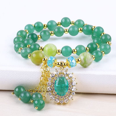 Owalny Zielony Aventurine Stone Bead Bracelet Podwójna Warstwa