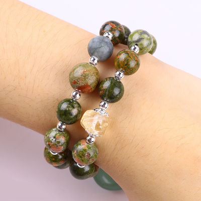 Ręcznie wykonana kamienie szlachetne perłowa bransoletka naturalna Unakite Kamień bransoletka regulowana serce zielony Aventurine Charms bransoletka dla P